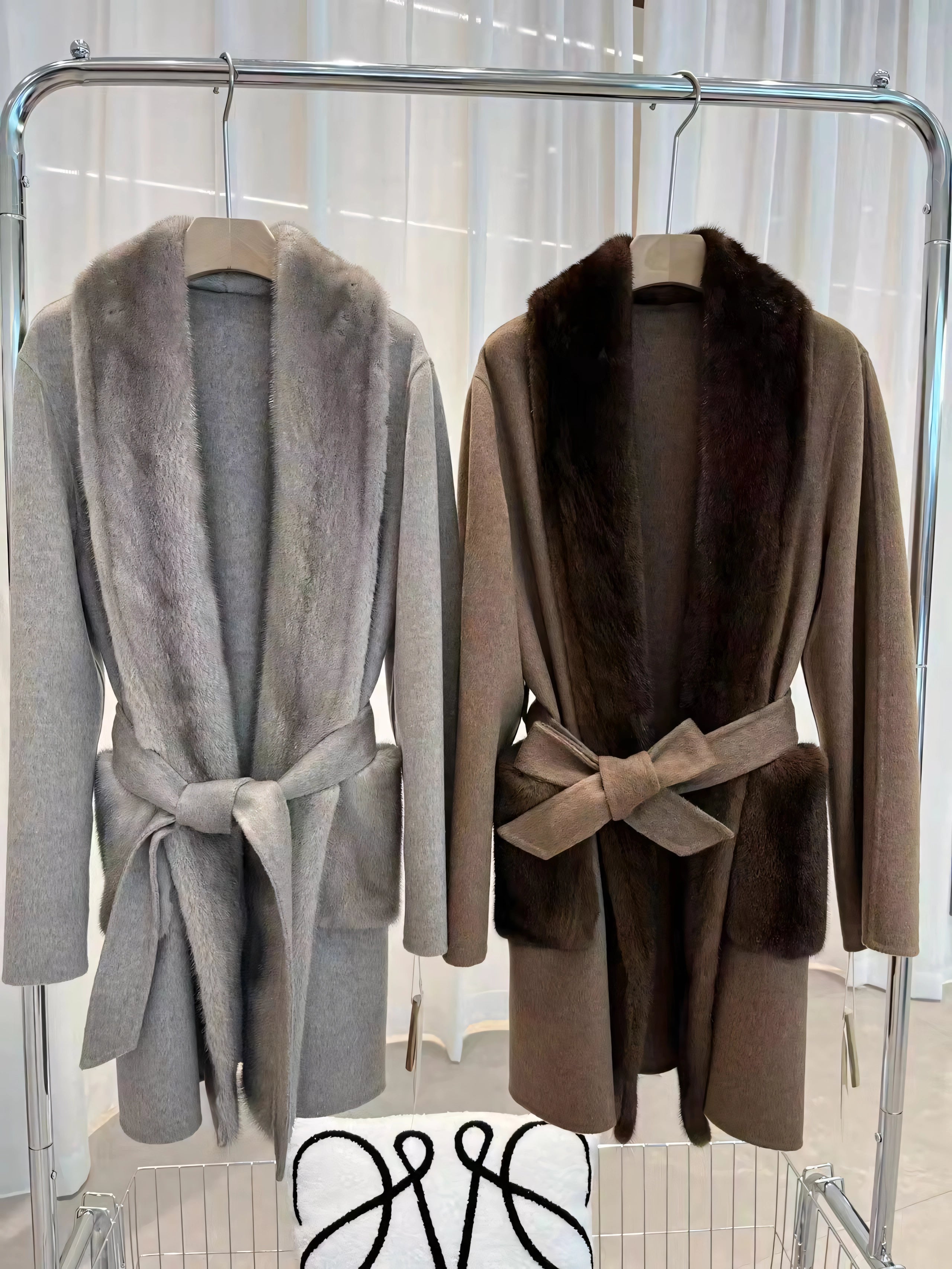 Cashmere mink coat with belt