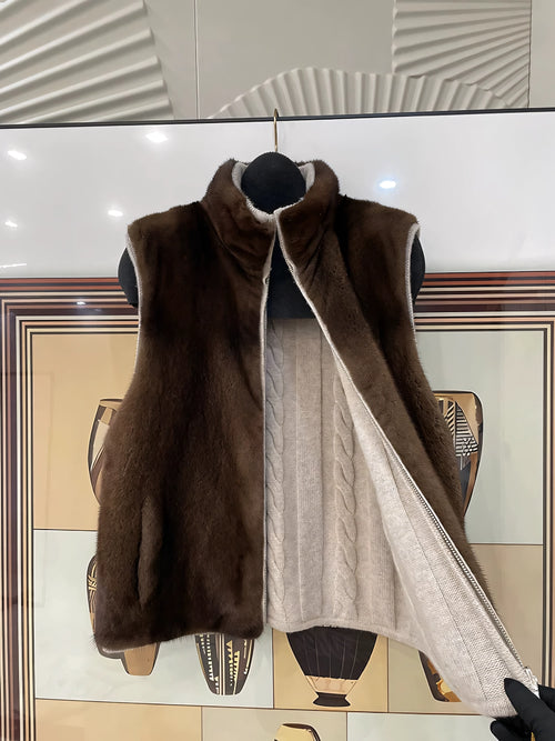 Double-sided mink vest cashmere knit