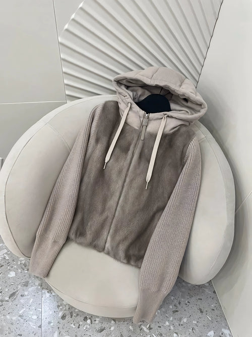 Cashmere and mink hooded jacket