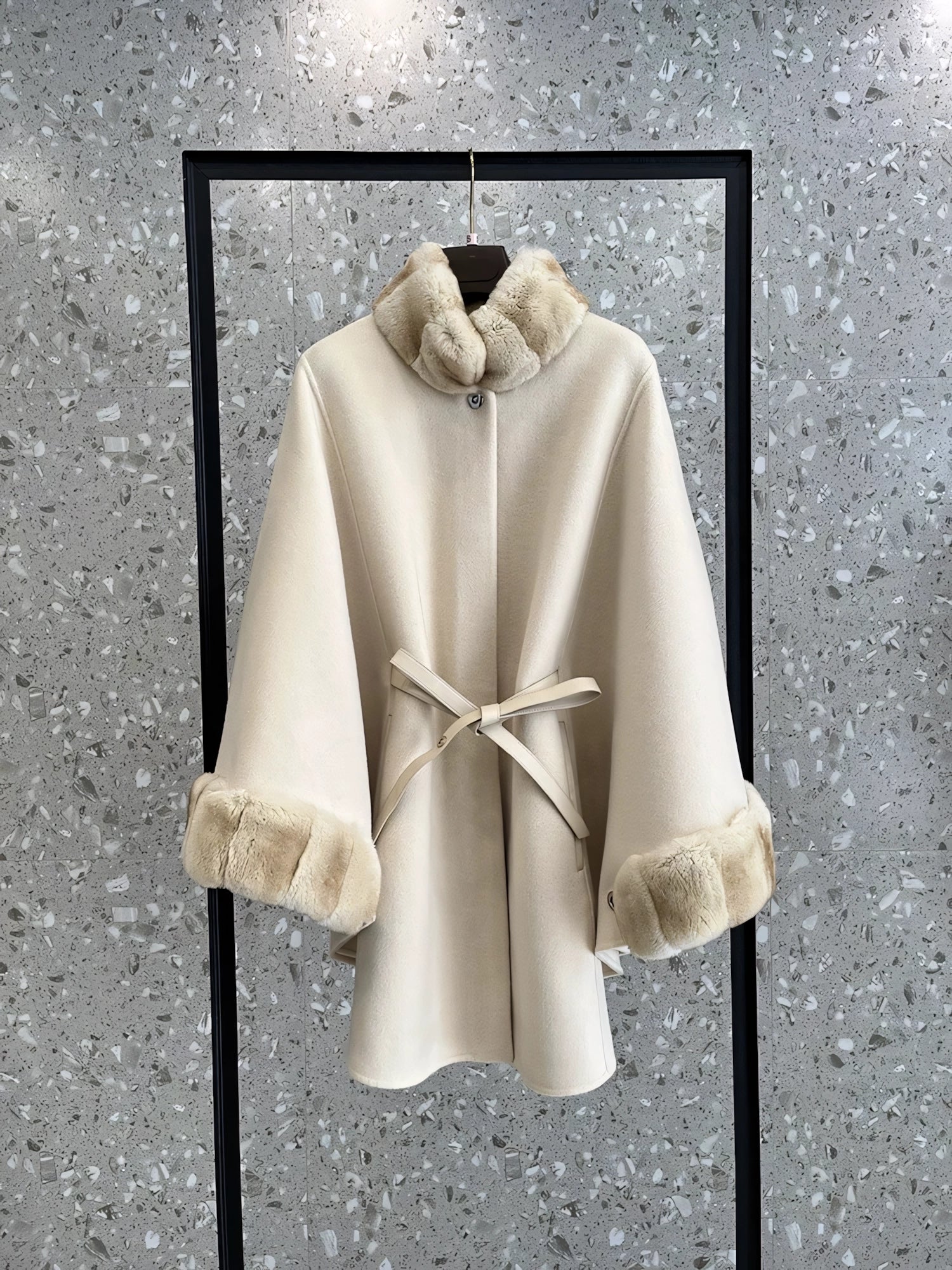 Cashmere and rabbit fur cape