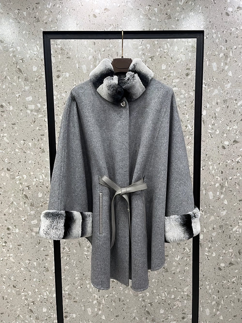 Cashmere and rabbit fur cape