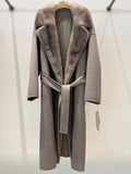 Long wool and silk coat with mink fur