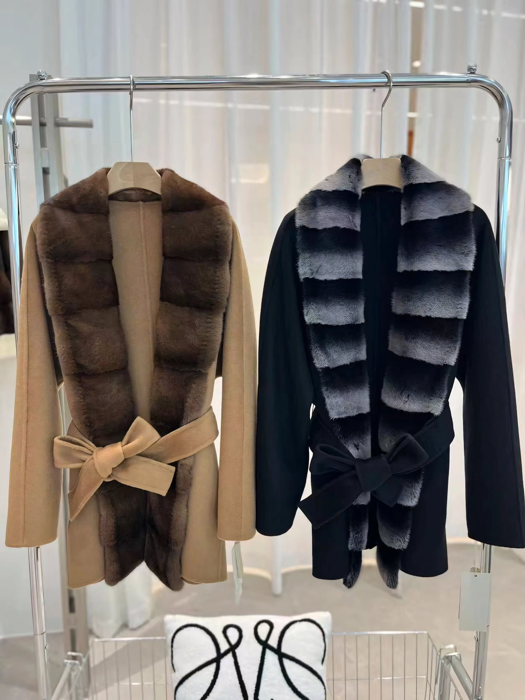 Short cashmere mink coat with belt