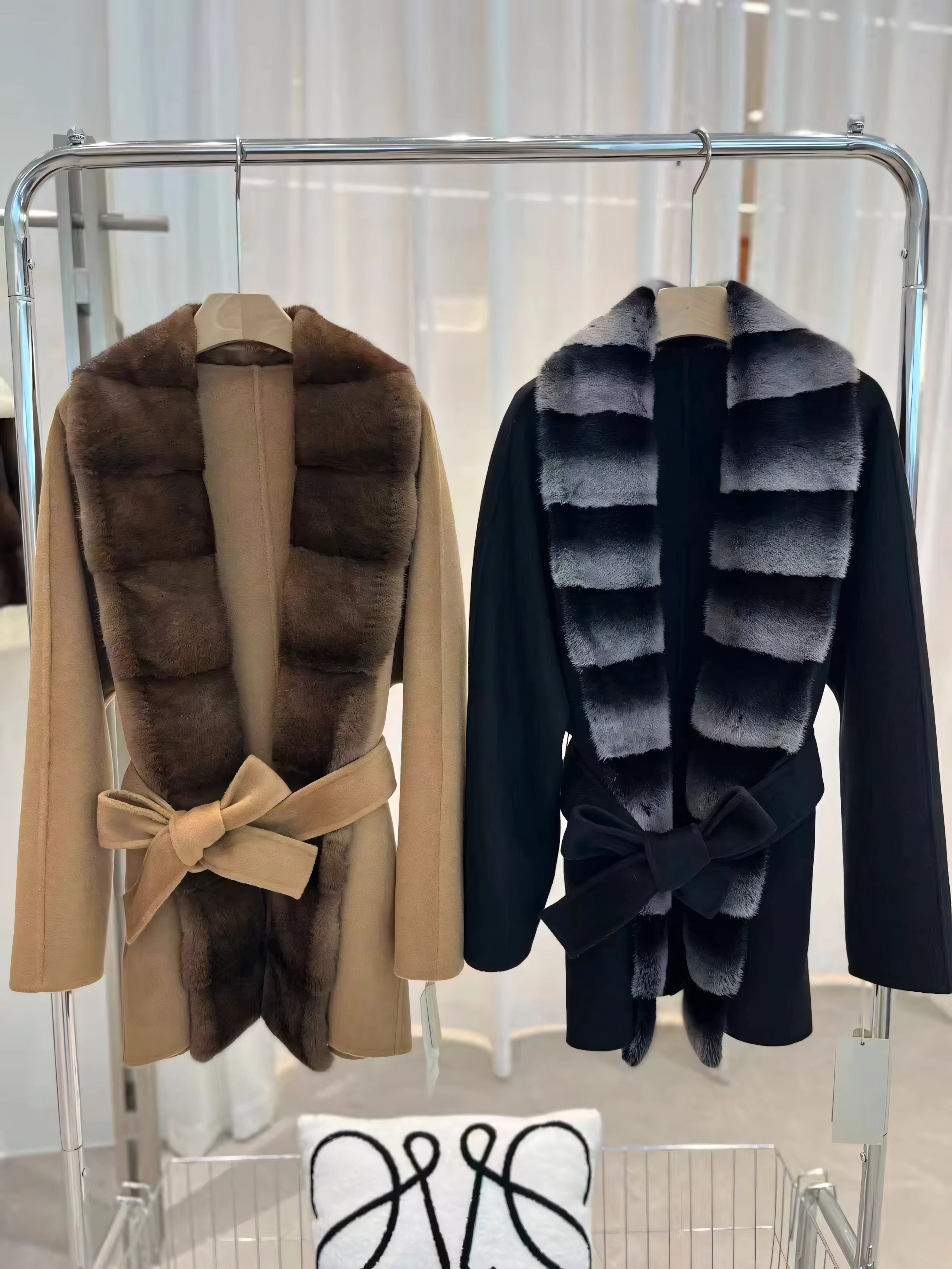 Short cashmere mink coat with belt