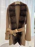 Short cashmere mink coat with belt