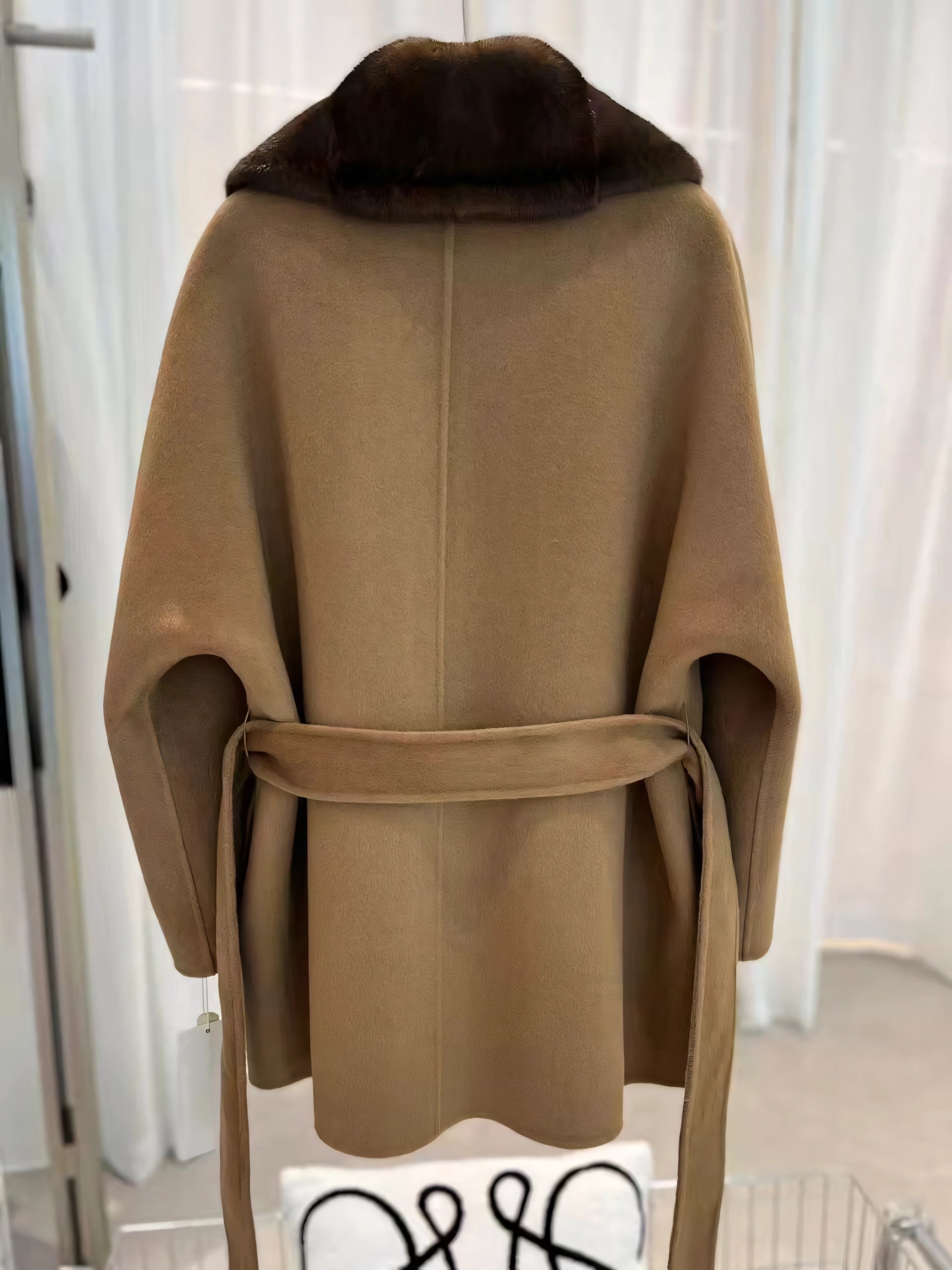 Short cashmere mink coat with belt