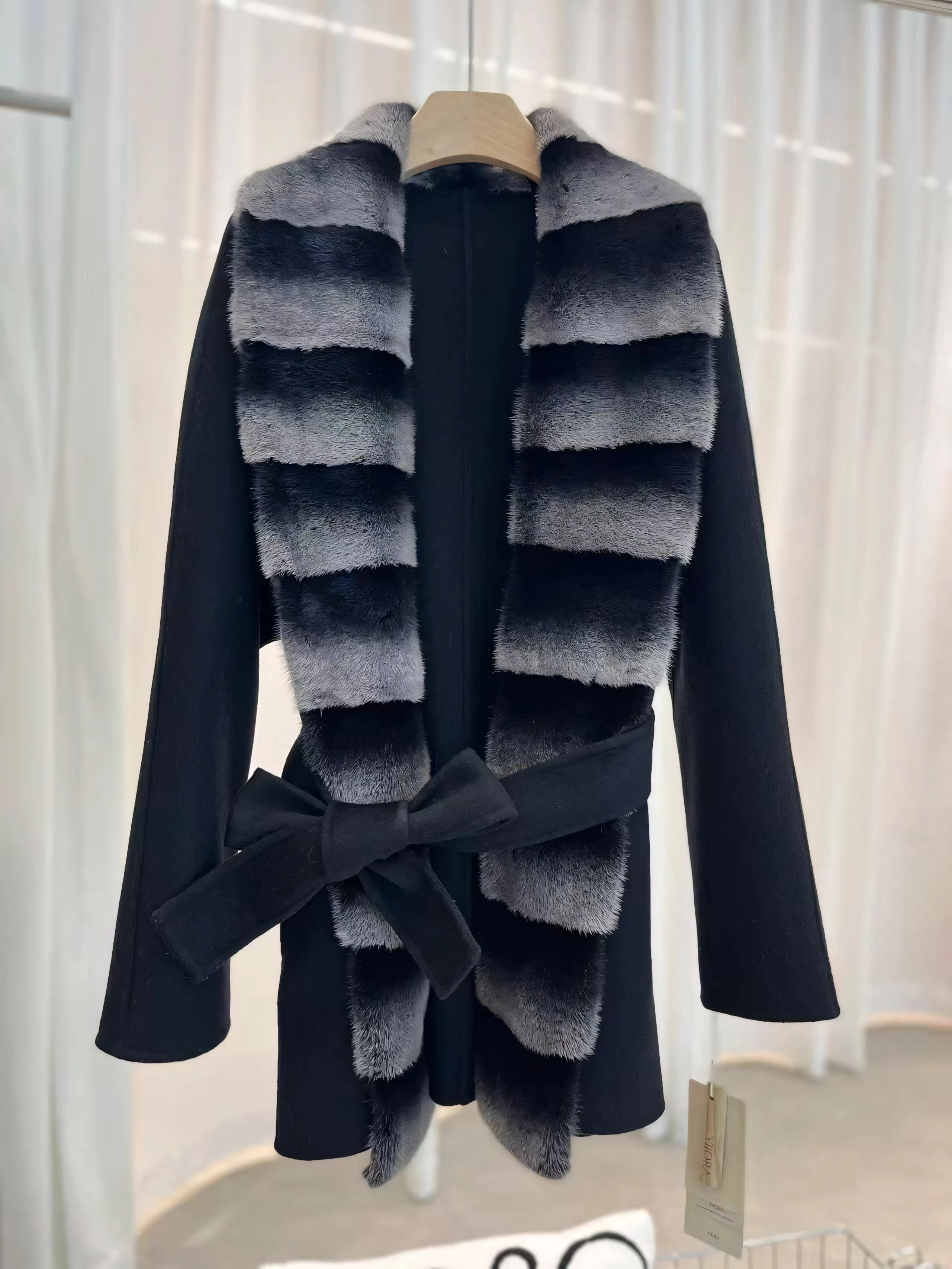 Short cashmere mink coat with belt