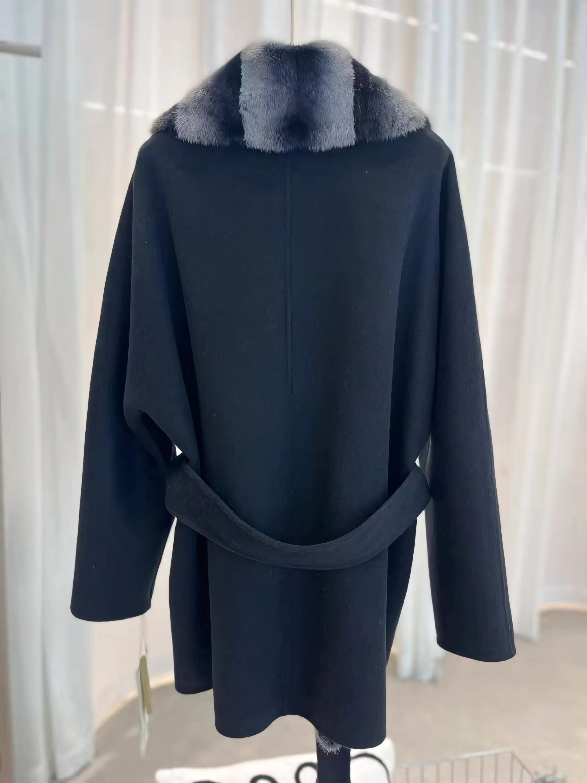 Short cashmere mink coat with belt