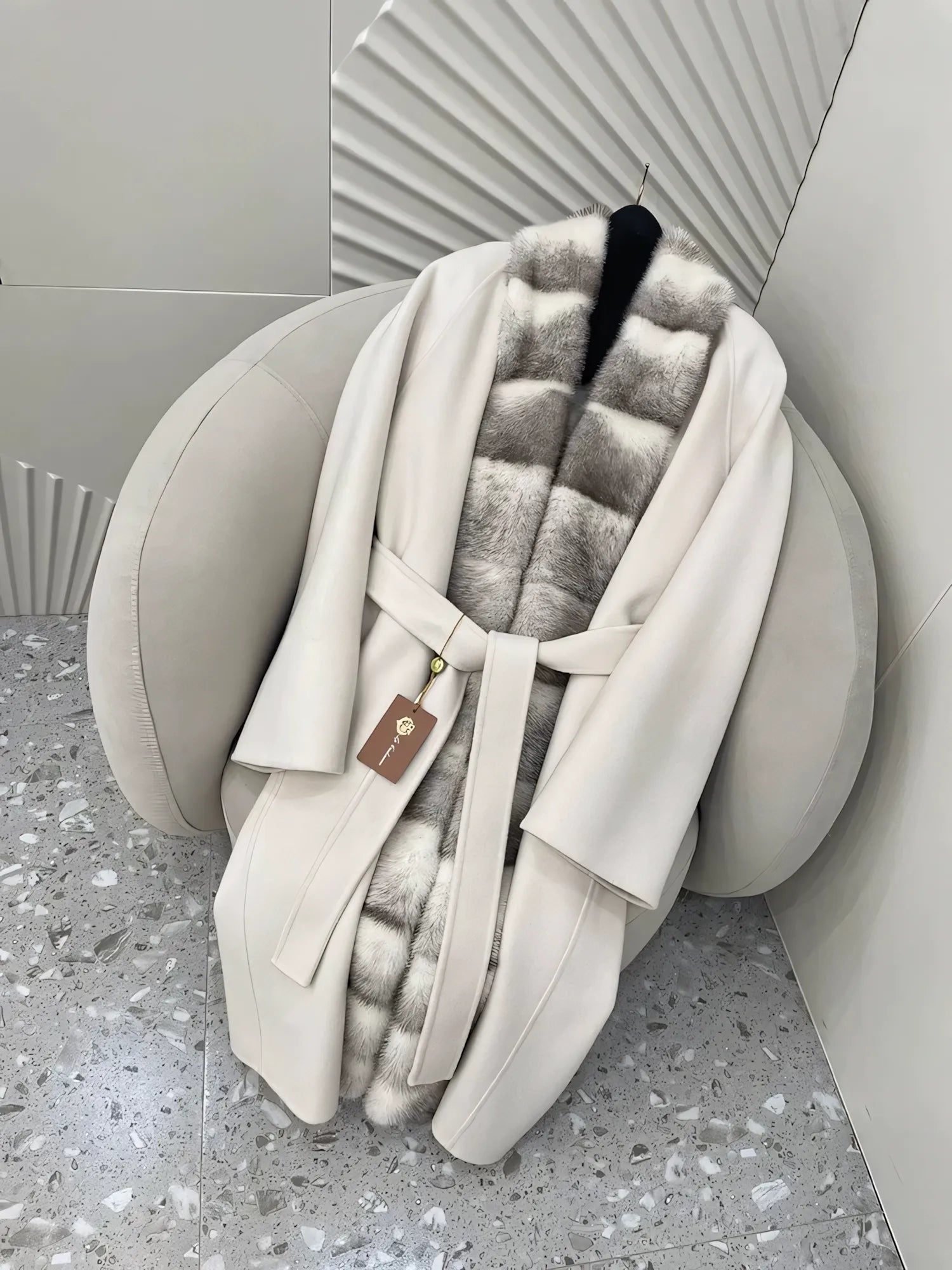 Mink-front cashmere long coat