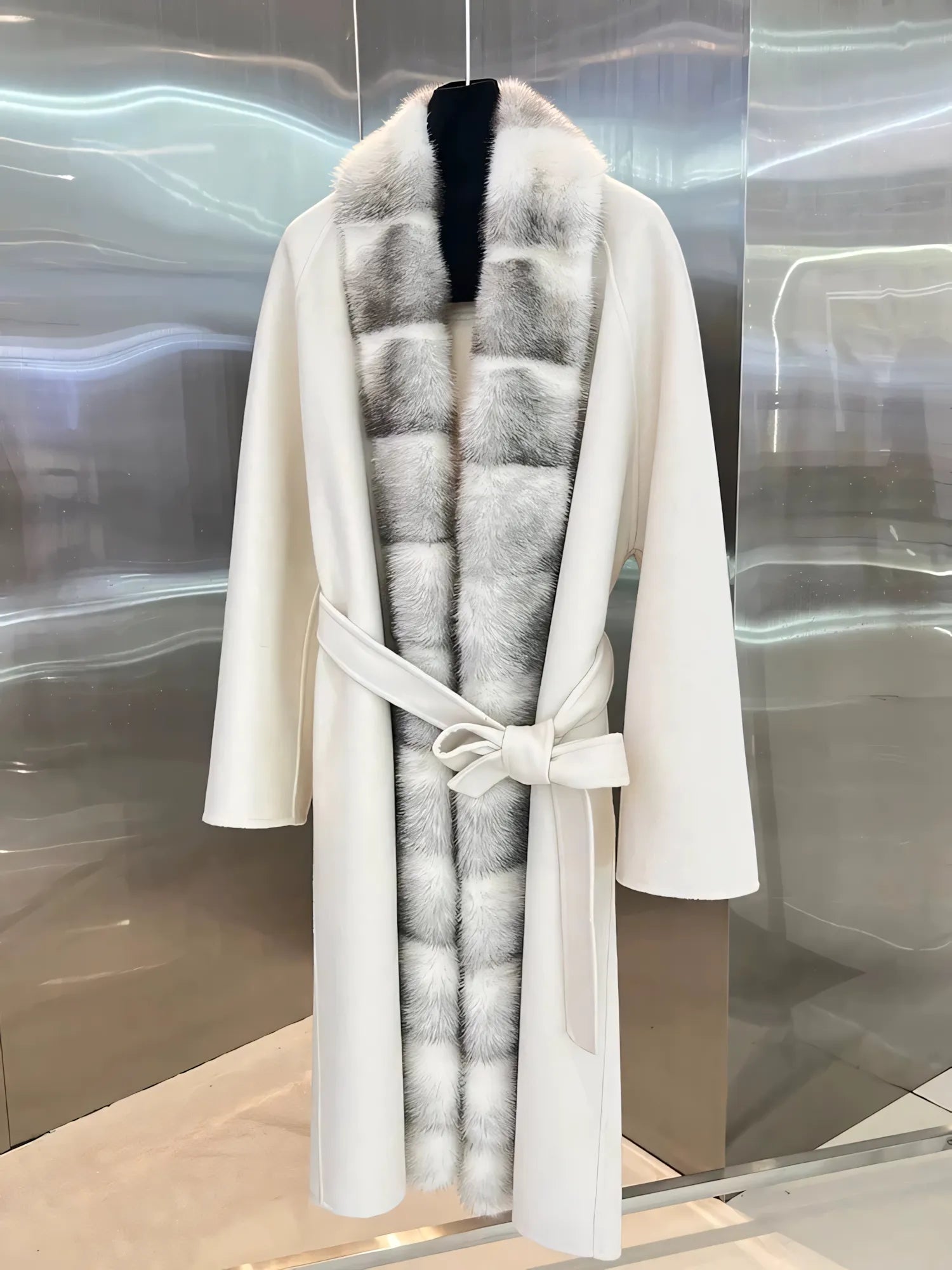 Mink-front cashmere long coat