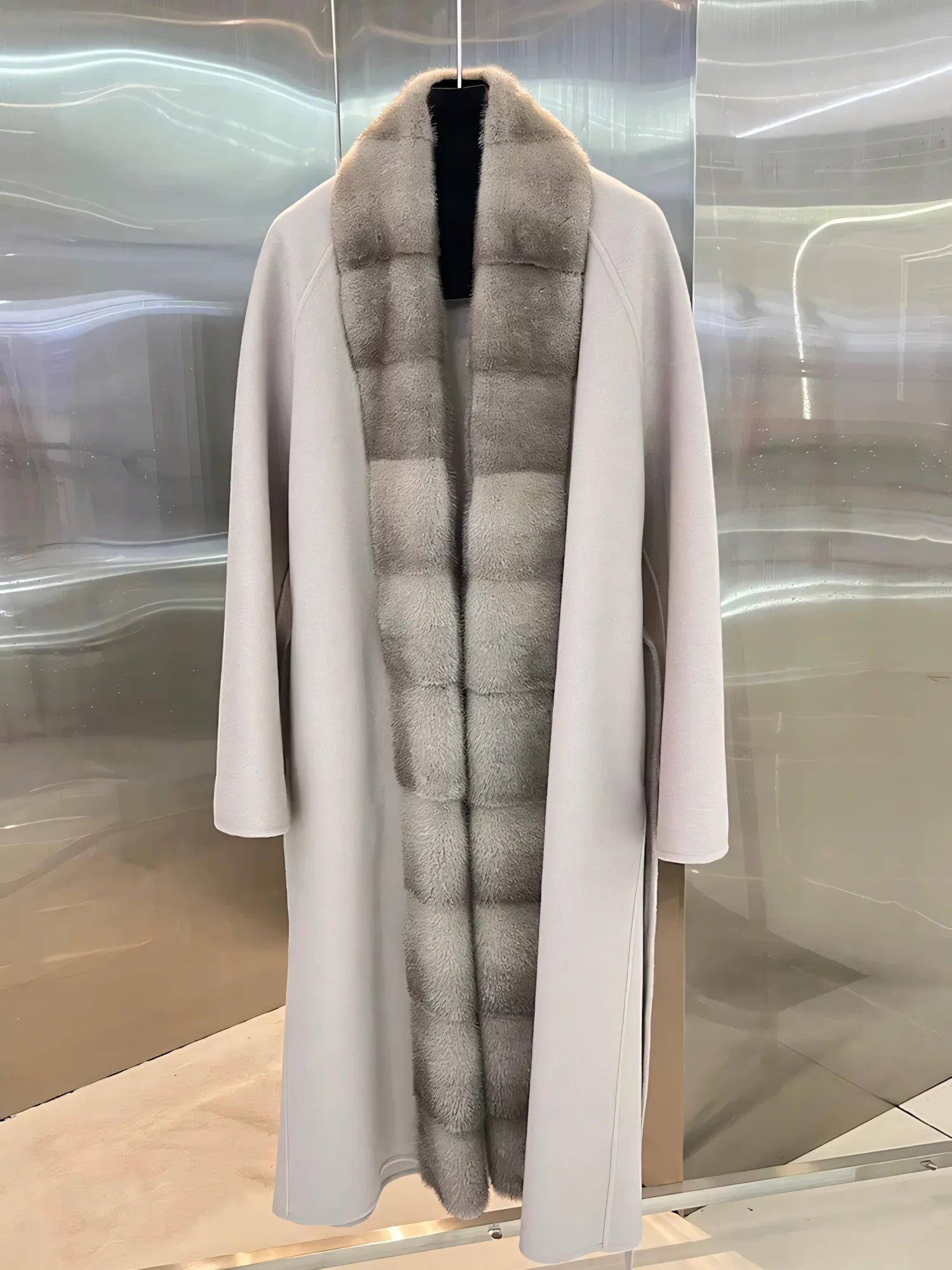 Mink-front cashmere long coat