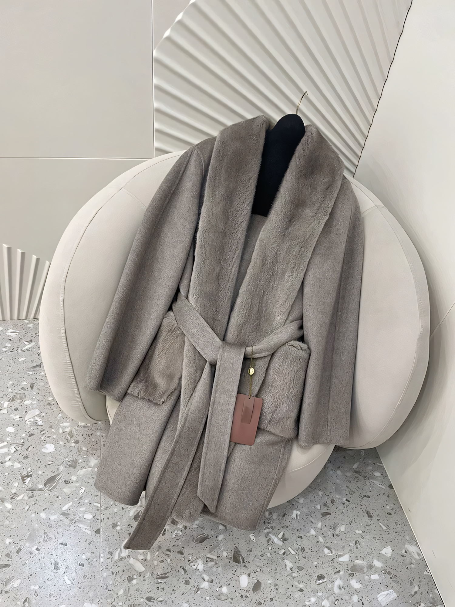 Cashmere mink coat with belt