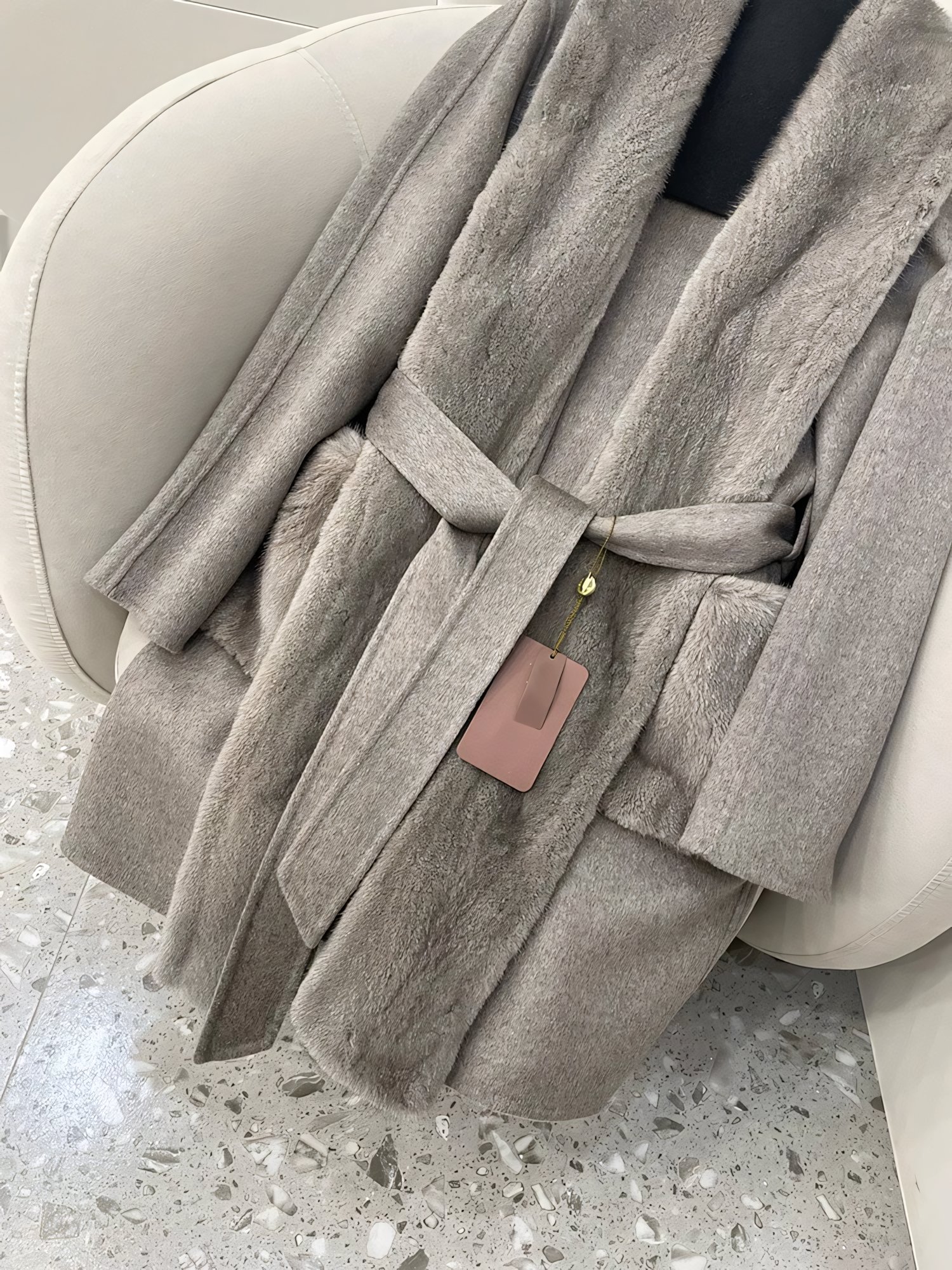 Cashmere mink coat with belt