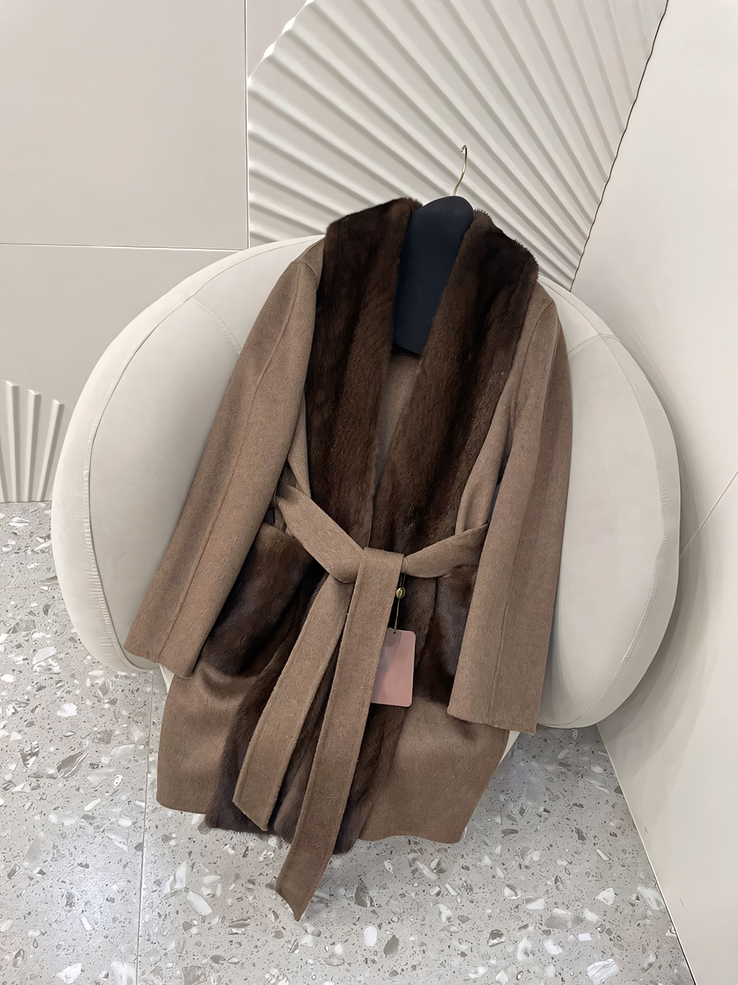 Cashmere mink coat with belt