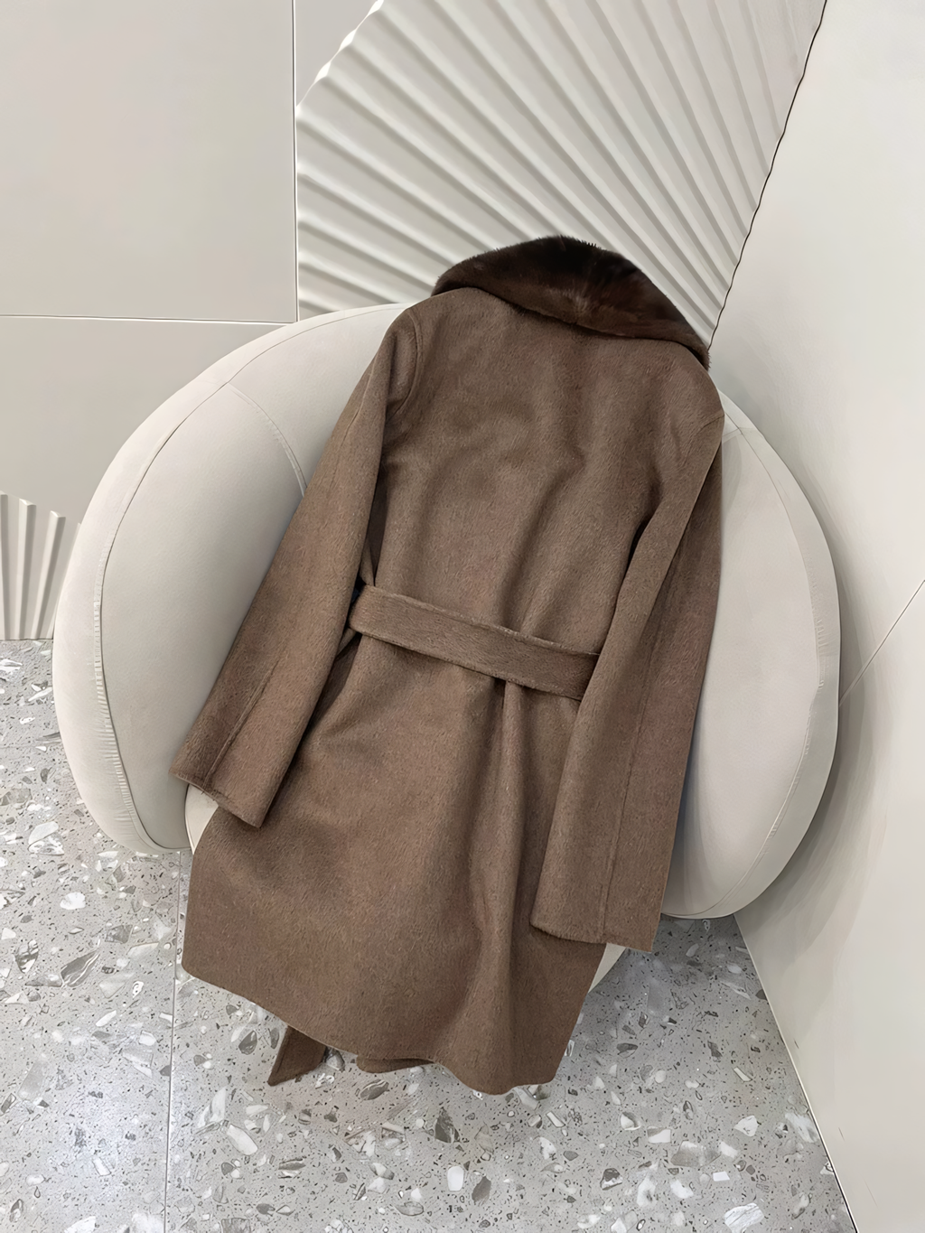 Cashmere mink coat with belt